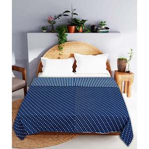 Dohar de Algodón 240 Hilos con Estampado Floral Azul Índigo para Cama Doble SHKR1023 - Product Image 1