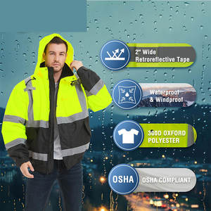 Chaqueta de Trabajo Naranja de Invierno al por Mayor para Hombre, con Capucha, Larga, Reflectante, 100% Impermeable - Product Image 2