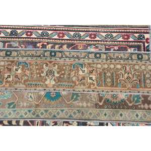 Alfombra de área de lana turca vintage 3 'X 3' Estilo clásico beige y azul con respaldo de látex de diseño de retazos para adolescentes y adultos - Product Image 5