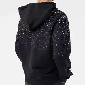 Custom High Quality Winter <b>Graphic</b> Oversized Cotton Rhinestone Distressed <b>Zip</b>-<b>Up</b> Cropped Breathable <b>Hoodie</b> for Men - Product Image 1