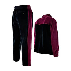 Mens <b>Velour</b> Tracksuit with Zippered Pockets Luxury Soft Two Piece Athletic <b>Jogger</b> Set for Casual and Sport Wear Black Burgundy - Product Image 6
