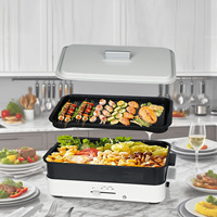 Casserole Électrique Détachable 2-en-1 avec Gril 5L 1500W, Appareil de Cuisson Intérieur Multifonctionnel pour BBQ, Shabu Shabu, Cuisson à la Vapeur et Ébullition Domestique