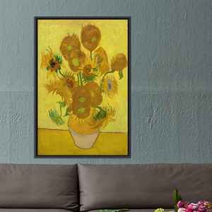 Tableau imprimé sur toile élégant avec tournesols de Van Gogh - Décoration moderne, toile encadrée noire - Product Image 1