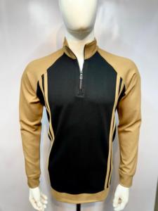 เสื้อสเวตเตอร์แบบสวมศีรษะแบบลำลองมีซิปครึ่งสีผ้าเดนิมผ้าถักเสื้อยืดสองสีทำจากโพลีเอสเตอร์/ ผ้าฝ้าย - Product Image 4