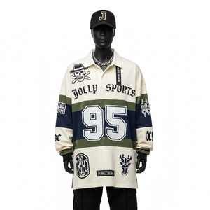 Camiseta de Rugby de Lujo para Hombre, 260GSM, Algodón de Doble Punto, Paneles en Contraste, Apliques Bordados, Logotipo Personalizado, Transpirable - Product Image 1