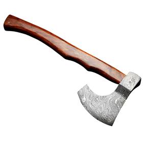 Hache viking en acier Damas faite à la main, très vendue, de haute qualité, forgée, hache de bûcheron avec manche en bois de rose et fourreau - Product Image 1
