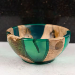 Bol en résine en bois audacieux Artisan fabriqué à la main moderne rustique décoratif Table pièce maîtresse élégant affichage à la maison - Product Image 1
