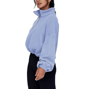 Alta calidad de encargo de alta calidad de lana de las mujeres Crop Top sudadera con soporte media cremallera al por mayor de las mujeres Thump sudadera - Product Image 3