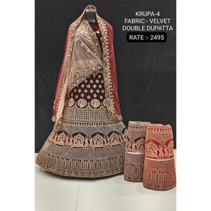 Meilleure vente velours Lehenga Choli avec broderie de fil doré vêtements indiens et pakistanais pour les occasions festives de l'Inde - Product Image 5