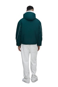 <b>Men's</b> Black Hooded <b>Puffer</b> <b>Jacket</b> With <b>White</b> Stitching Windproof Polyester Fleece Lining Winter Casual Outerwear - Product Image 4