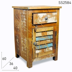 Whitewash Distress Carved Three Drawer <b>Bedside</b> Indian Reclaimed Wood Modern SUREN SPACE Bedroom Living Room Dining Bathroom - Product Image 4