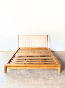 Solid Teak <b>Wood</b> Platform <b>Bed</b> Frame Spindle <b>Headboard</b> Nordic Modern Bedroom Furniture for Villa Hotel - Product Image 2