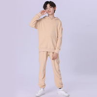 Çocuklar İçin Unisex Kışlık Pamuklu Polar Kapüşonlu Eşofman Takımı, Düz Renk Özel Logo Baskılı Günlük Giyim
