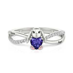 Anillo Personalizado Jeulia Petland con Grabado de Conejito y Piedra de Nacimiento en Oro Rosa - Product Image 6