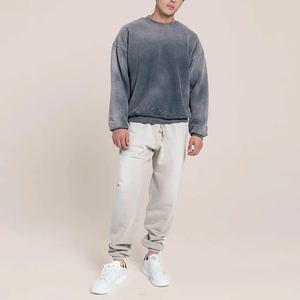 Sudadera de algodón con aspecto de desvanecimiento Vintage lavado con ácido de alta calidad, sudaderas cómodas de cuello redondo para hombre personalizadas con estampado personalizado - Product Image 2