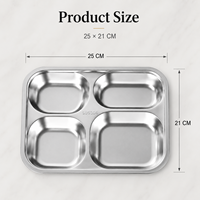 Plateau de repas rectangulaire en acier inoxydable 304, compartimenté, profond, de qualité alimentaire, pour cantine, école, restaurant, restauration rapide