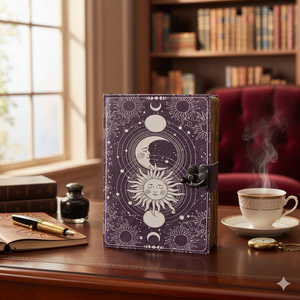 Diario impreso Sun & Moon, cuadernos hechos a mano, borde de cubierta, diario de papel vintage, diario Sun Moon, diario de cuero, cuaderno de bocetos - Product Image 1