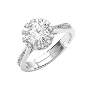 Anillo Solitario Romántico Irina para Hombre CLARA, Plata de Ley 925, Talla Ajustable, con Diamante y Perla, Bañado en Rodio y Platino - Product Image 1