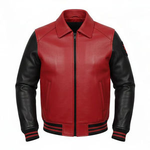 Chaqueta Varsity Personalizada 2026 Roja y Negra, de Cuero Genuino y Lona Ecológica, Resistente al Viento, para Hombre, con Bordado de Alas de Ángel, Estilo Urbano - Product Image 2