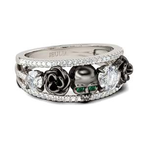 Jeulia Floral Design Round Cut Sterling Silver <b>Skull</b> <b>Ring</b> with Zircon for Party - Product Image 2