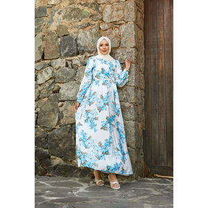 Vestido Modal con Estampado Floral Azul, Estilo Casual para Dama, con Lazos Laterales, Decoración Drapeada, Transpirable, Cintura Impero, Talla XL, Conjunto Elegante para el Día - Product Image 1