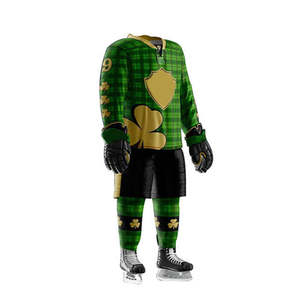 Uniforme de Hockey sobre Hielo Personalizado, Azul Claro con Gráfico de Montaña, Verde a Cuadros, Hoja de Trébol Cosida, Jersey, Pantalones Cortos, Calcetines, Conjunto Deportivo Completo para Equipo - Product Image 5