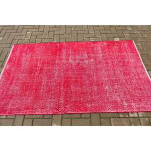 Vintage Area Rug 3.8x6.4 ft, <b>Red</b> Camouflage Turkish <b>Wool</b> Rug - Product Image 3