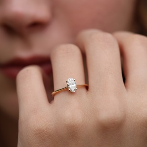 8x6mm Oval Cut Moissanite <b>Solitaire</b> Engagement <b>Ring</b> in Gold or <b>Silver</b> | Elegant Wedding Jewelry - Product Image 2