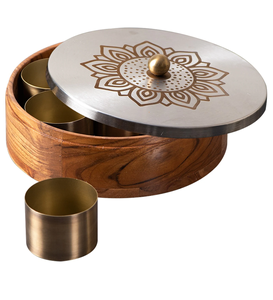 Masala <b>Box</b> For Kitchen <b>Spice</b> <b>Box</b> Storage/Organizers Petti For Kitchen Wooden Stainless Steel Masala <b>Box</b> with 7 Jars Container - Product Image 1