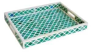 ถาดเสิร์ฟทำจากไม้ฝังกระดูกสีเขียวทนทานเป็นมิตรกับสิ่งแวดล้อมงานแฮนด์เมดดีไซน์ทันสมัยสำหรับงานแต่งงานงานดิวาลีตกแต่งกาแฟ - Product Image 5