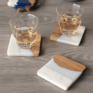 Posavasos de mármol y madera de alta calidad, posavasos cuadrados para tazas de café, posavasos con aislamiento de mármol, venta personalizada - Product Image 1