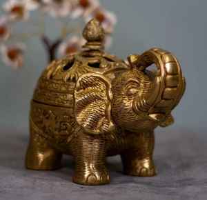 เครื่องหอมแบบห่วงรูปช้างทำจากทองเหลืองบริสุทธิ์สำหรับประดับวัดในบ้านวัสดุงานฝีมือโลหะจากไม้ - Product Image 3