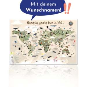 Mapa del Mundo Personalizado para Niños en Color Beige de 60 x 40 cm - Product Image 6