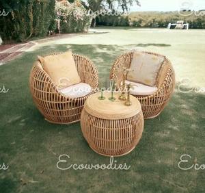 Ensemble de table basse en rotin tissé à la main de luxe moderne pour l'extérieur pour le jardin, la villa, la cour, le balcon, le parc, le bambou - Product Image 3