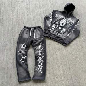 Chándal lavado ácido personalizado para hombre Vintage Sun Faded DTG Impreso Logo Heavyweight Sudadera con capucha Patrón sólido Pantalones de chándal - Product Image 4