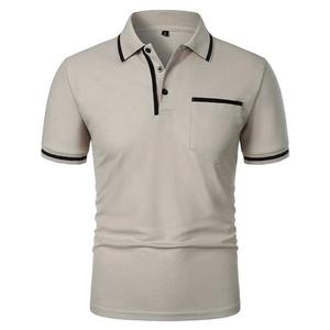 Verano de moda transpirable suelto básico empalme bolsillos superiores hombres Polo camisas de manga corta hombres Color sólido Casual camiseta - Product Image 2
