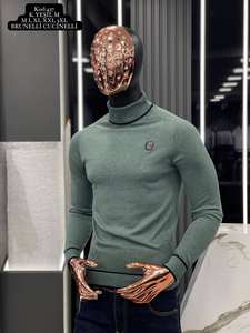 Suéter informal de otoño para hombre para cuello Polo manga larga cremallera calor cálido Cachemira Mohair estampado Jacquard Logo botón raya letra. - Product Image 2