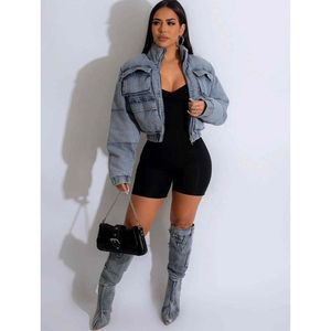 2025 personnalisation de haute qualité élégant femmes multi-poches vêtements de travail Style Denim coton veste Jean manteau - Product Image 4