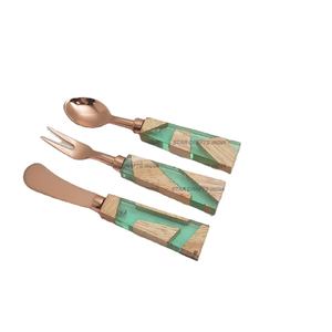 Juego de cubiertos de oro pulido con espejo de madera y resina al por mayor, juego de cubiertos de acero inoxidable, utensilios para comer, juego de cubiertos - Product Image 1