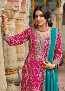 Salwar Kameez de fête de travail de fil brodé de séquence de chinon lourd avec le haut du bas du designer Dupatta en organza - Product Image 4