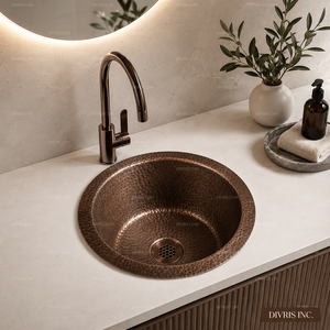 DIVRIS Lavabo de Cobre Martillado Hecho a Mano, Moderno, de Una Sola Pieza, Superficie Pulida, Fácil de Limpiar, Grosor de 1.2-3.0mm, para Encimera de 12 Pulgadas - Product Image 5