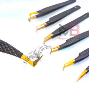 Agarre de diamante recubierto de Color negro mate punta Lisa puntas doradas pinzas de extensión de pestañas antimagnéticas de 10mm de longitud japonesas - Product Image 1