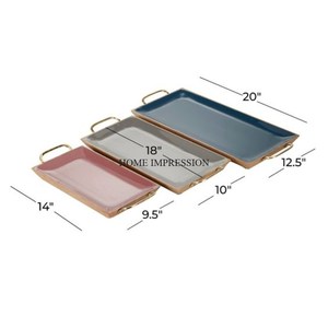 Color y tamaño personalizados disponibles Juego de 3 bandejas de madera de alta calidad con asas de metal chapadas en oro Bandeja de centro de mesa - Product Image 1