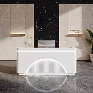 Modern Hotel Wood Reception Desk LED Counter Multifunctional Storage Salon Beauty <b>Nail</b> Modeling Front Desk - Product Image 4