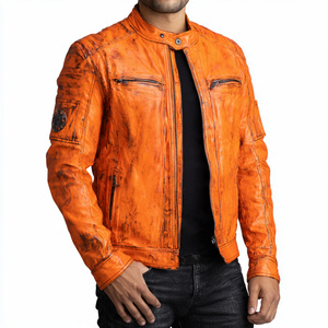 Customize Fashion Leather Biker <b>Jacket</b> Men Vintage Wash Zipper Leather <b>Cycling</b> <b>Jackets</b> Men's Racer Riding Leather Coat Top Mens - Product Image 1