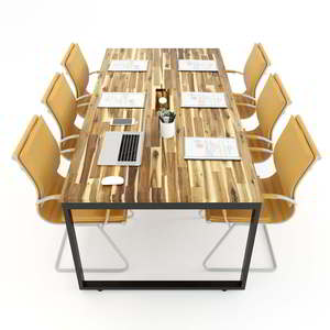 HBWD009 Industrial-Style Wooden Conference <b>Table</b> 100x200cm Made of Acacia Wood Modern Assembled Iron Legs for Hotels <b>Offices</b> - Product Image 3