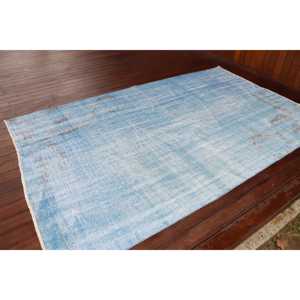 Tapis vintage, grand tapis turc de 5,1x8,1 pieds, tapis persan en laine bleu gris - Product Image 2