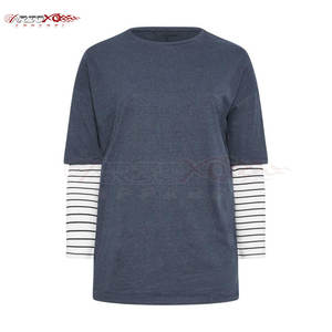 Camiseta elegante de doble capa con mangas en el codo y abertura lateral para mujeres relajadas, camiseta de dos capas para mujeres - Product Image 1