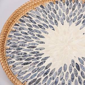 Plateau de service rond en nacre et rotin fait à la main, écologique, bleu et blanc, motif radial, en vrac, pour la cuisine, la table à manger - Product Image 4