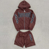Ensemble de jogging d'entraînement d'été pour homme, 2 pièces, sweat à capuche zippé et short, imprimé, 100% coton, respirant, style streetwear